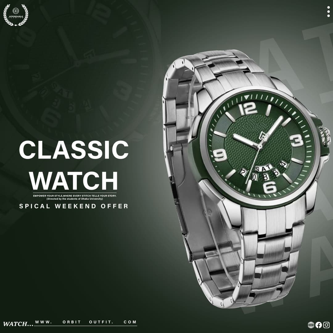 Naviforce NF9215S Stainless Steel Analog Calender Watch For Men’s -Silver & Green